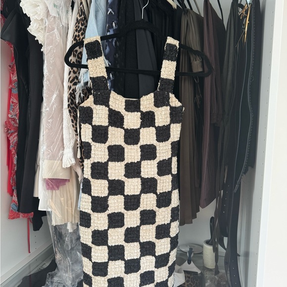 Nanushka Najya Black Cream Checked Square Neck Recycled Ribbons Mini Dress M - Picture 5 of 6